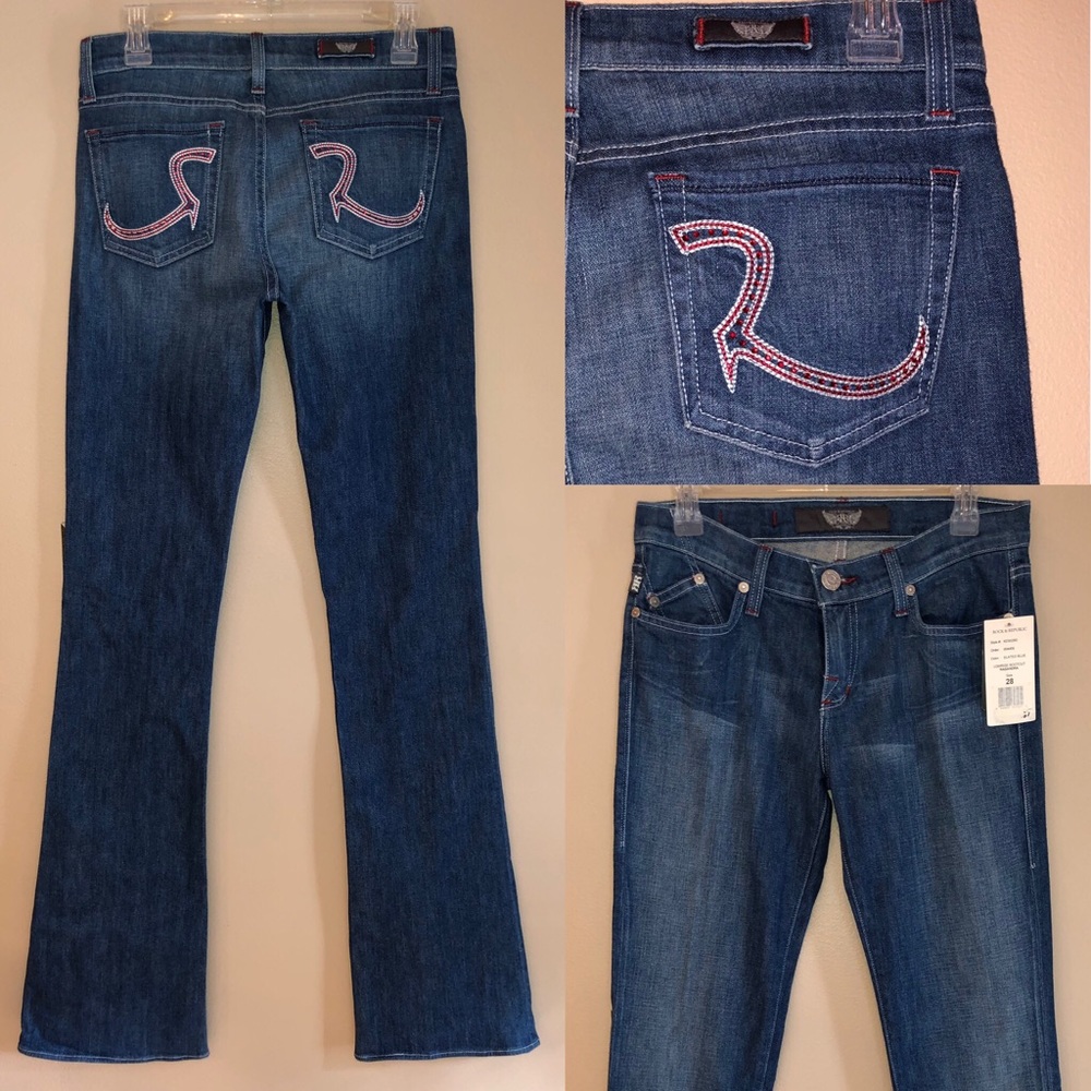 Vintage Rock&Republic Kasandra Bootcut Swarovski Crystal Jeans Liw Rise size 28